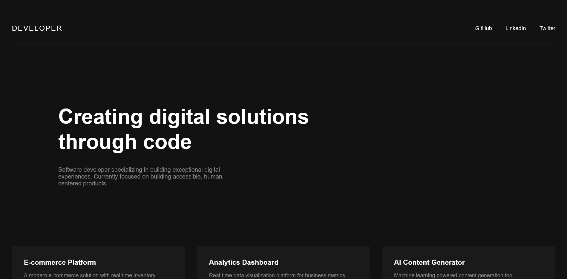 Screenshot of Design 10, a grid minimal dark portfolio page