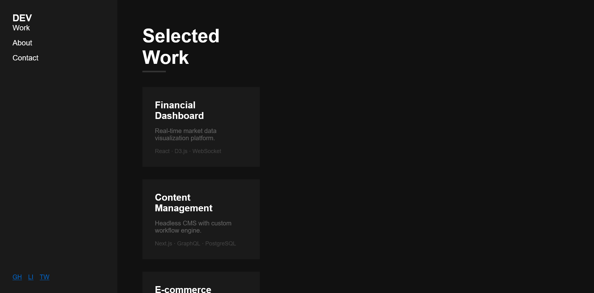 Screenshot of Design 16, a split-themed portfolio page