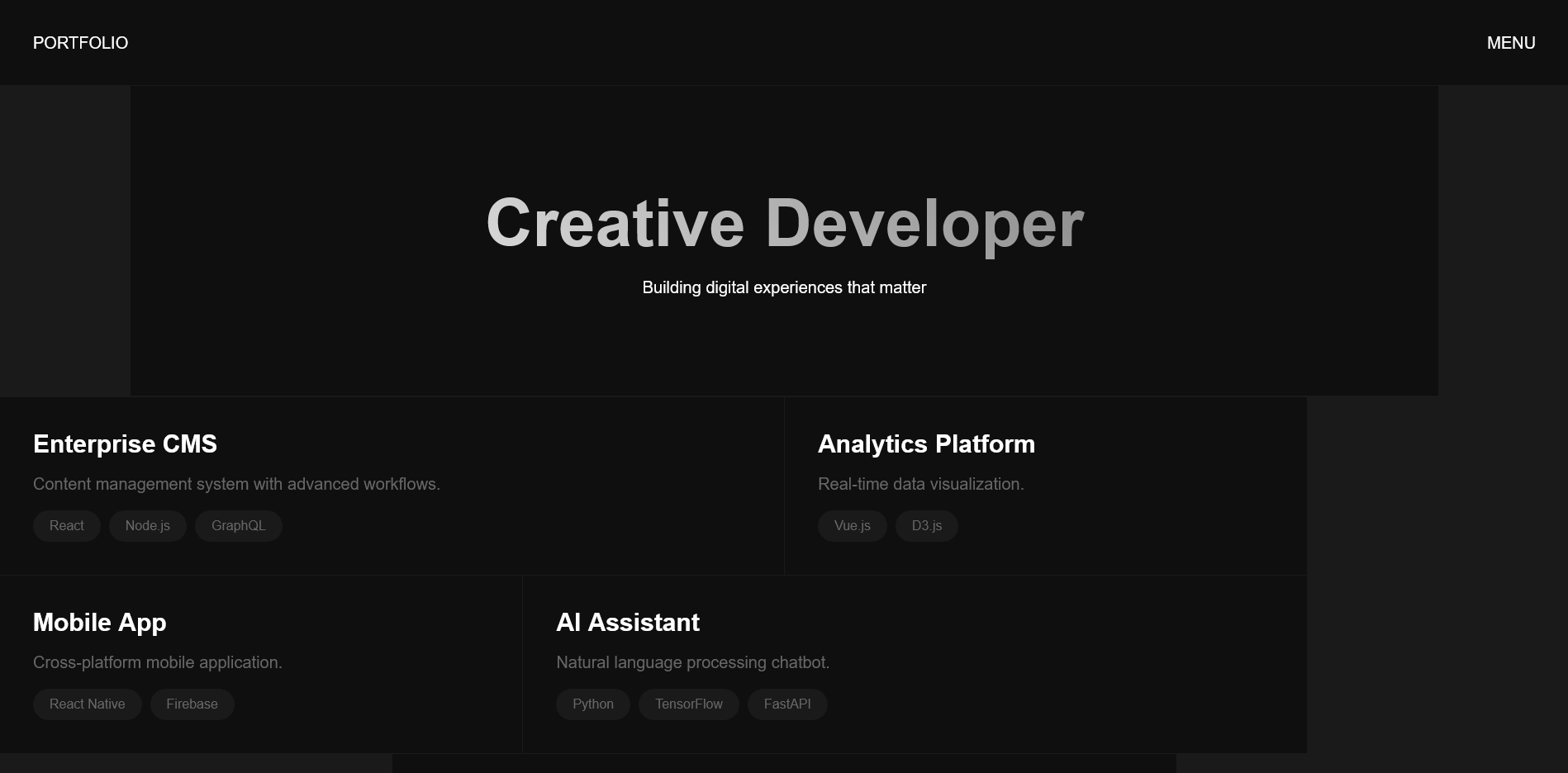 Screenshot of Design 17, a dynamic grid portfolio page