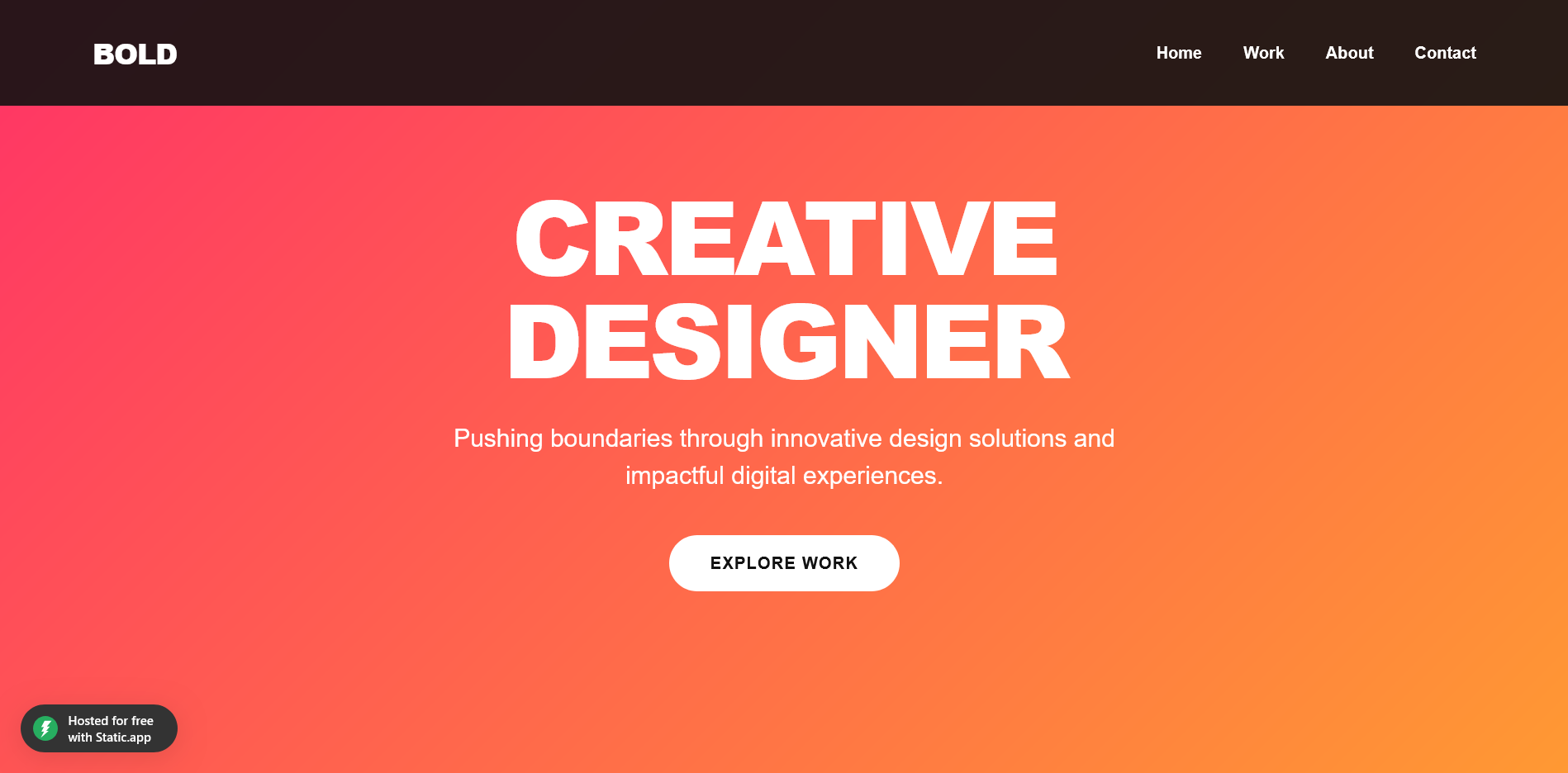 Screenshot of Design 2, a colourful and dark portfolio page