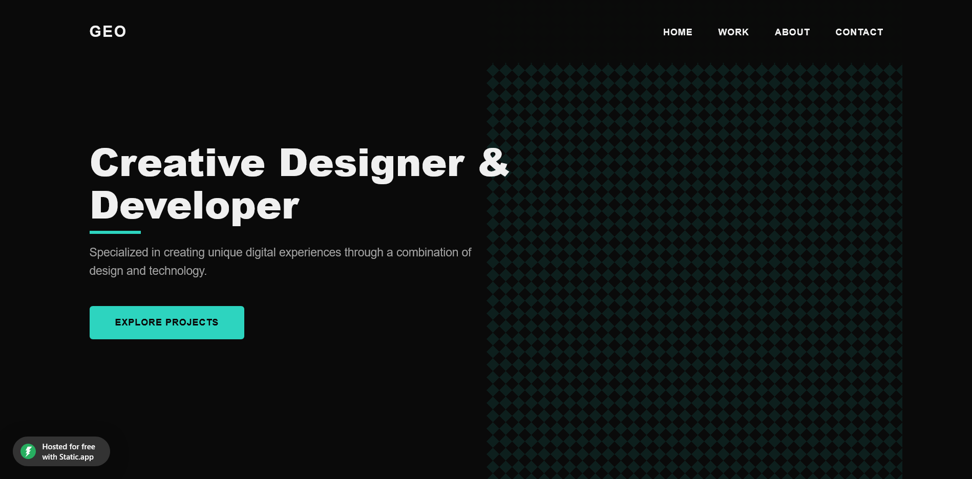 Screenshot of Design 3, a dark clean minimal portfolio page