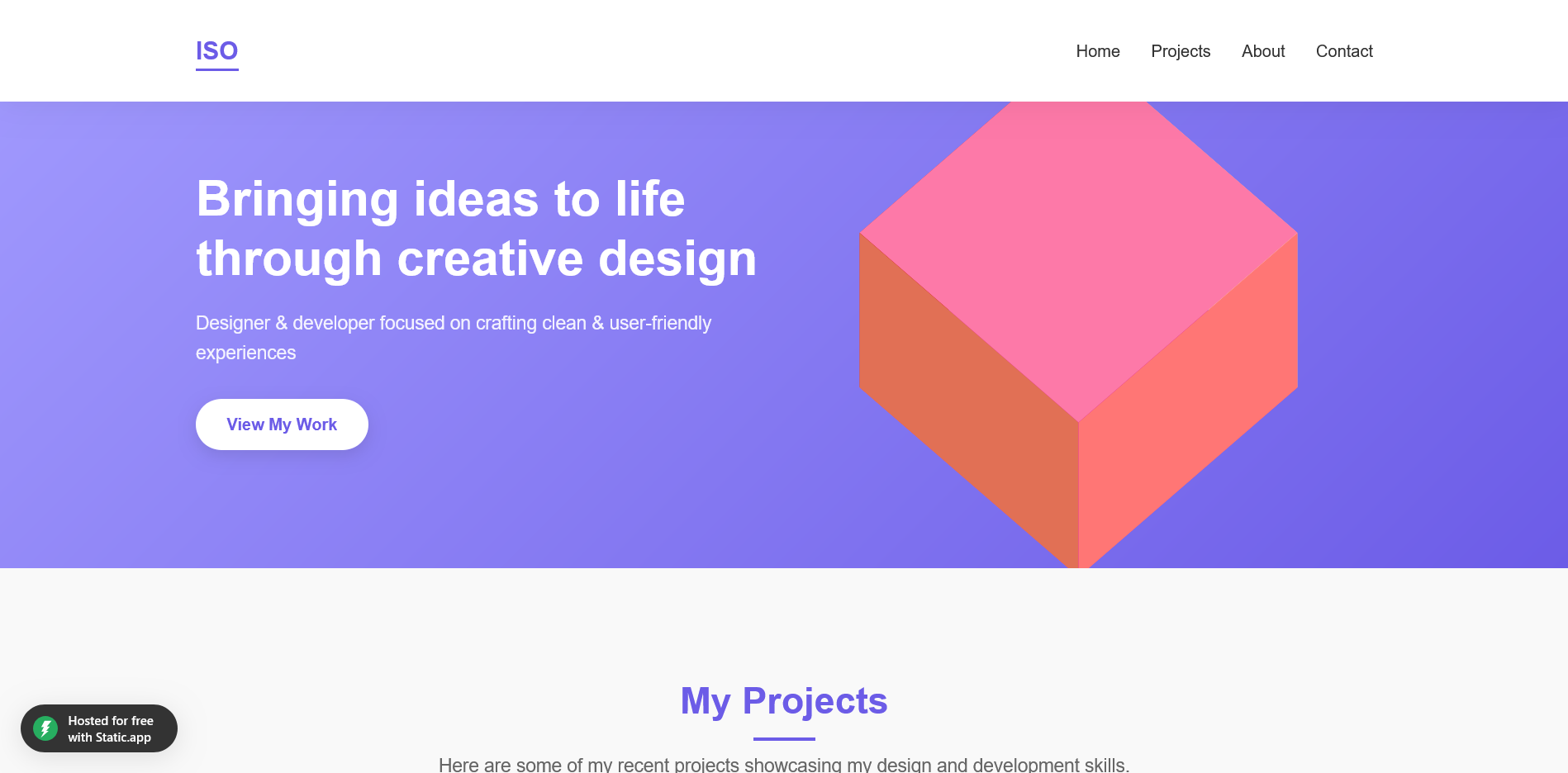 Screenshot of Design 4, an isomorphic portfolio page