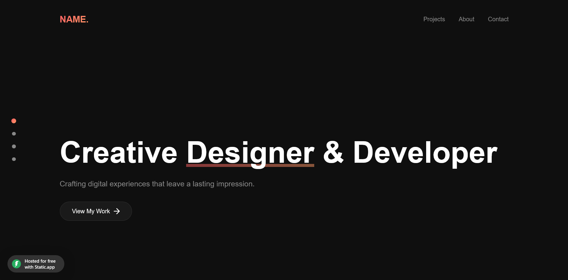 Screenshot of Design 6, a modern minimal red portfolio page