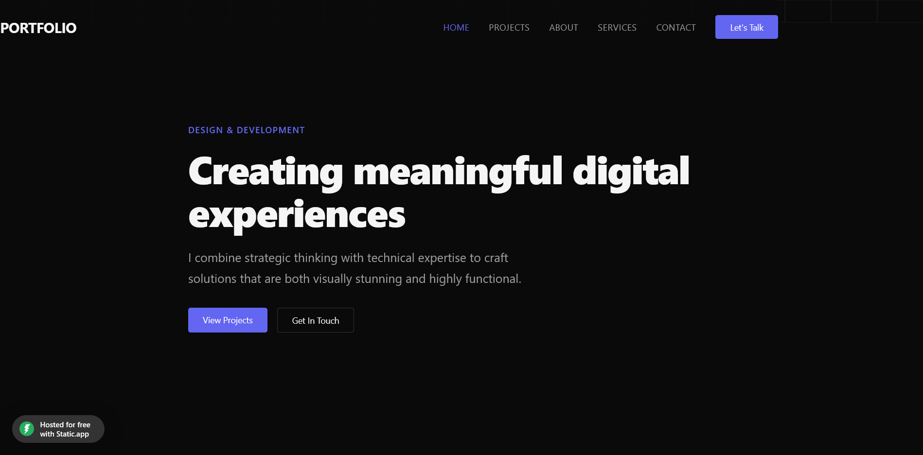 Screenshot of Design 7, a modern minimal blue portfolio page